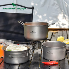 Boundless Voyage Outdoor Camping Titanium Pot Pan Kettle Set Travel Portable Cookware Steamer Pot Cooking Mess Kit for 1-4 Man