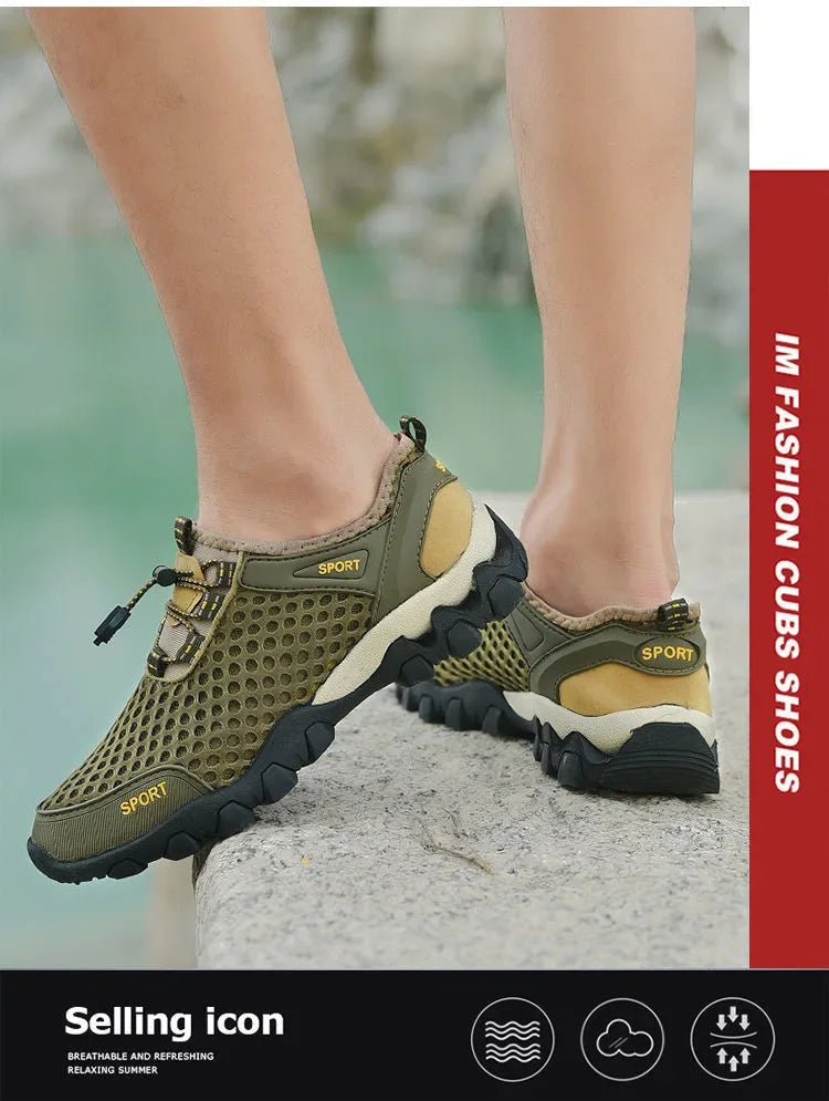 Men Casual Tennis Sneakers Summer Fashion Breathable Mesh Shoes Mens Non-Slip Hiking Shoe Sneaker for Men Climbing Trekking