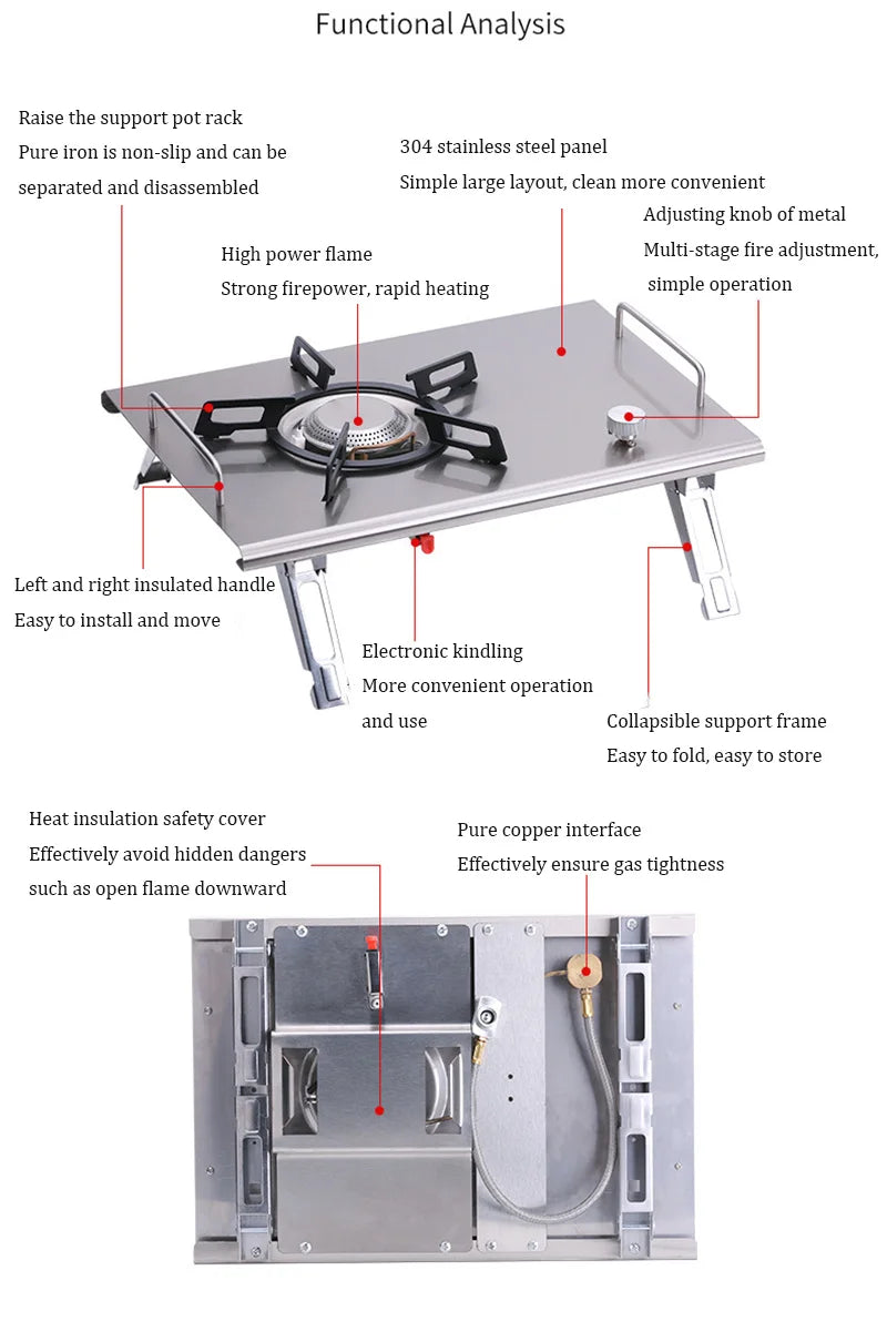 Camping Gas Stove Foldable IGT Gas Stove 4000W Stainless Steel Camping Table Stove Portable Outdoor Picnic Desktop Furnace