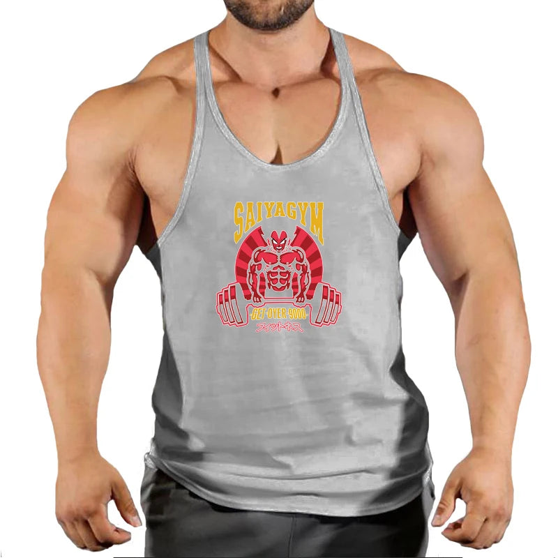 2024 New Bodybuilding Stringer Tank Tops Men Anime funny summer Clothing Running vest Fitness clothing Cotton gym singlets