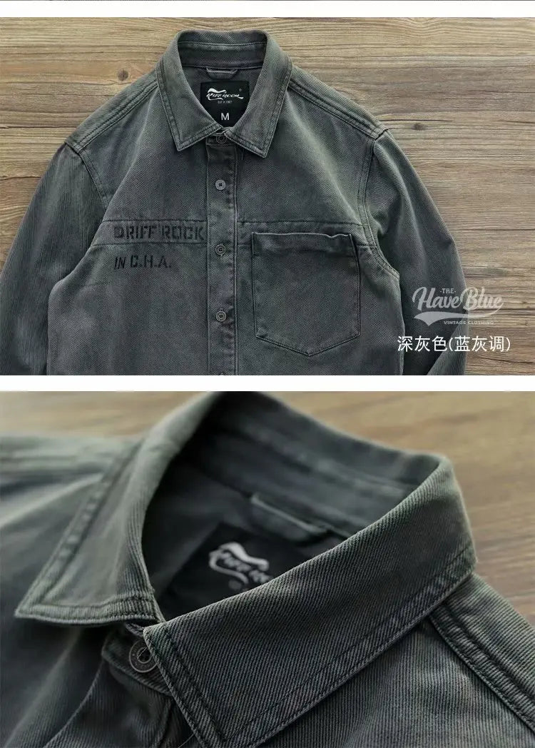 Heavy Workwear Shirt Military Uniform Industry Wash Long-sleeved Printed Casual Blouse Outdoor Hiking Trekking Tooling Clothing