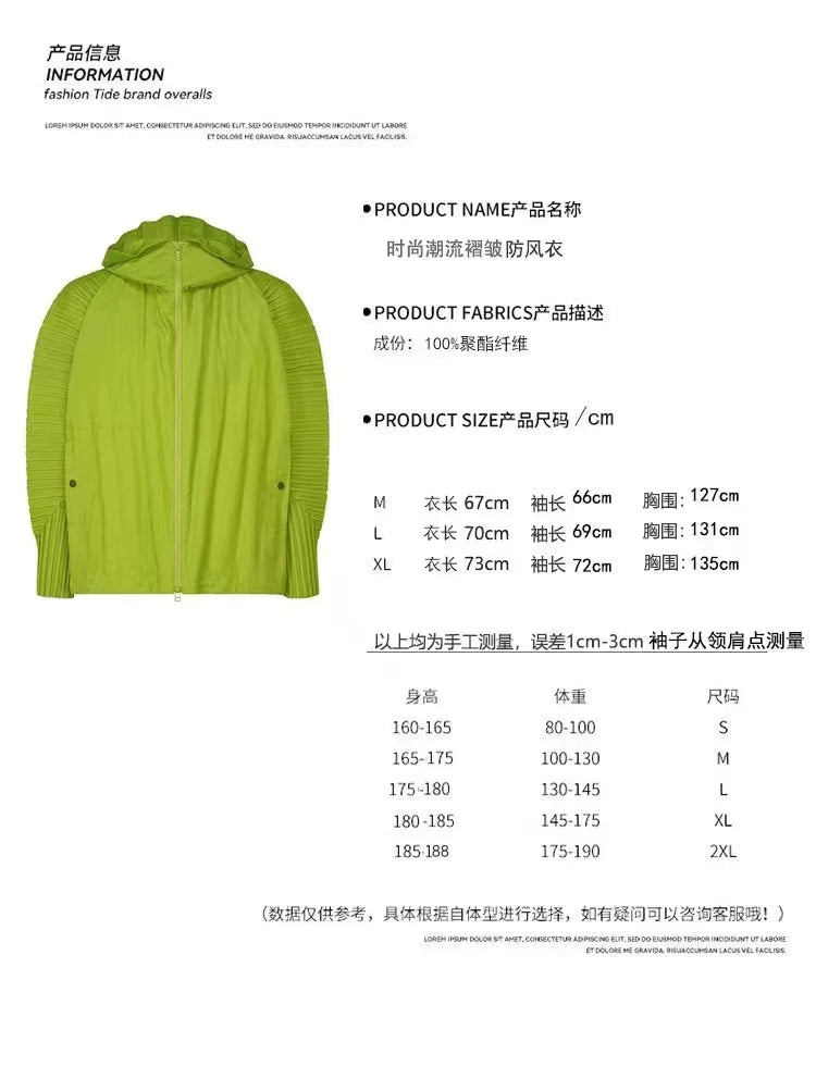 Pleats Pleated Men's Jacket Punching Jacket 2024 Summer New Solid Color Mountaineering Camping Personality Jacket Men's Clothing