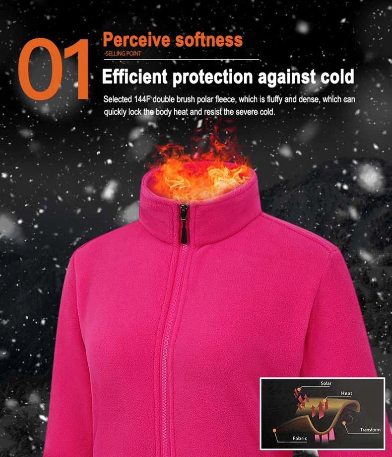 JNLN Winter Polar Fleece Jackets Women Windproof Thermal Soft Shell Jacket Outdoor Hiking Camping Skiing Climbing Warm Coat