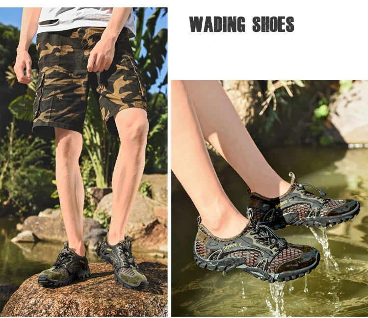 Men Sneakers Summer Wading Mesh Shoes Comfortable Slip on Outdoor Hiking Shoes Zapatos Hombre Casual Climbing Trekking Footwear