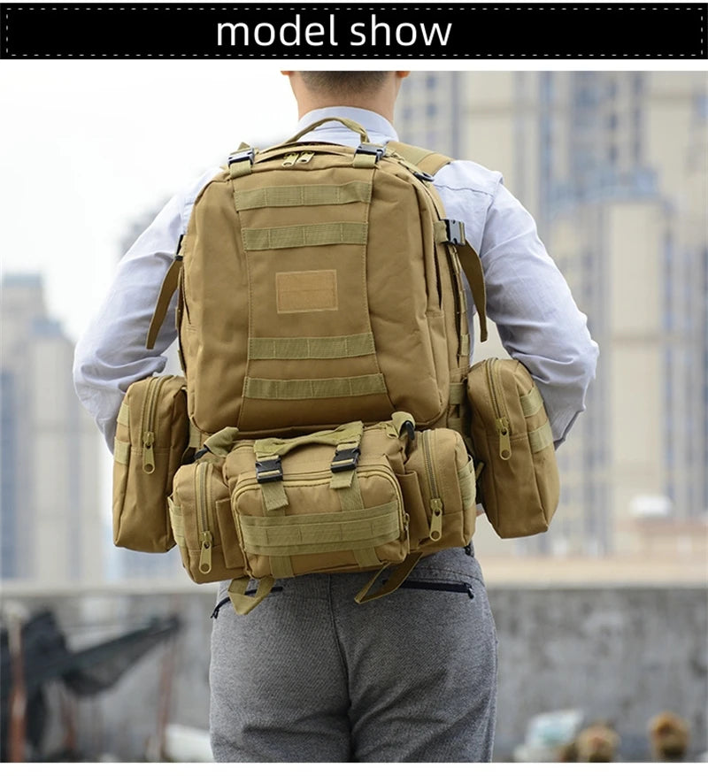 4 in 1 Backpack 55L Tactical Backpack Bag Rucksack Outdoor Sport Bag Men Camping Hiking Travel Climbing Mochila