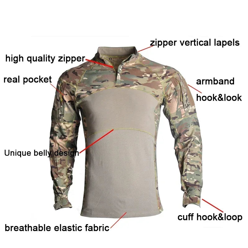 HAN WILD Tactical Combat Shirt Cotton Softair Climbing Shirts Men Clothing Airsoft Camouflage Long Sleeve Hiking Clothes Hunting