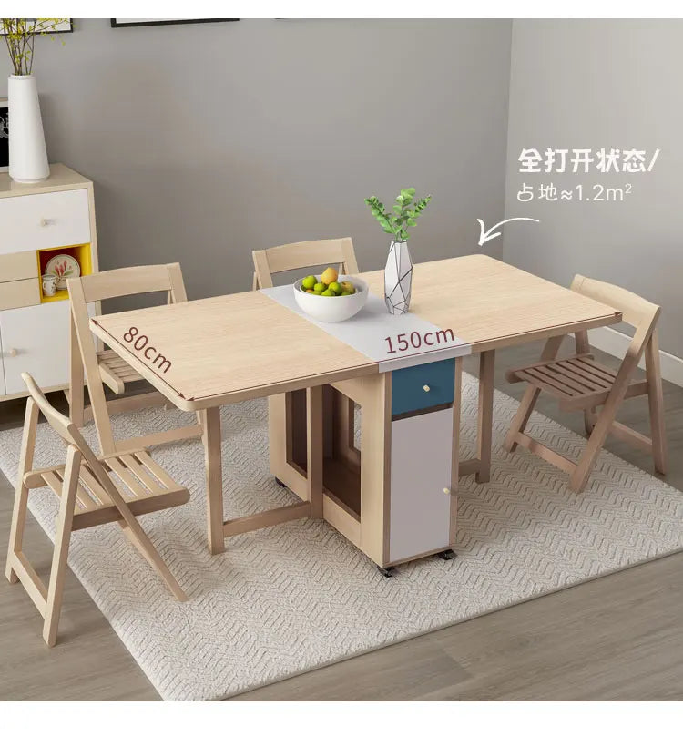 Folding dining table and chair combination Nordic dining table household small apartment modern simple solid wood multifunctiona