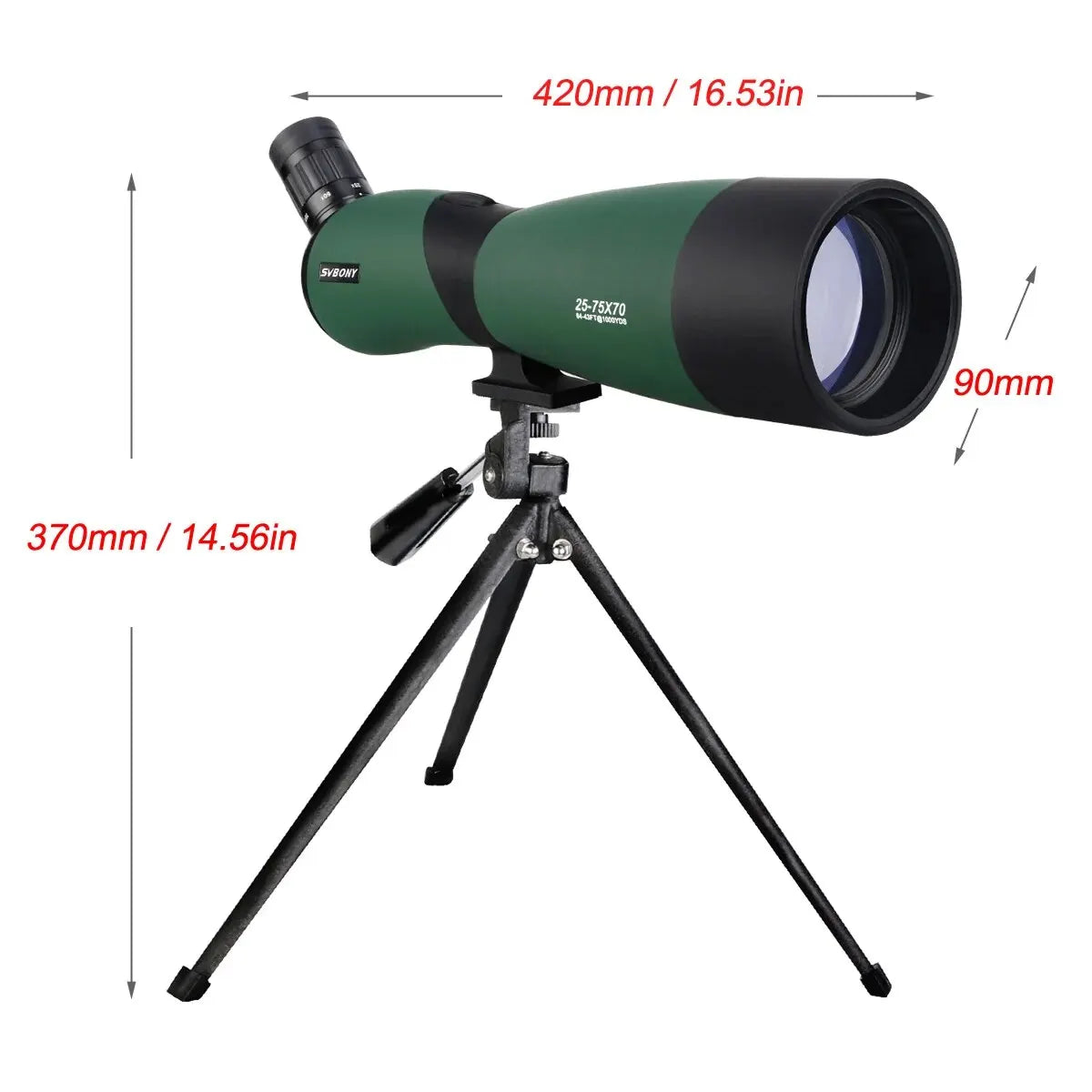 SVBONY SV403 Zoom Telescope 25-75x70mm Spotting Scope Multi-Coated Optics Monocular 64-43ft/1000yards W/ Table Tripod