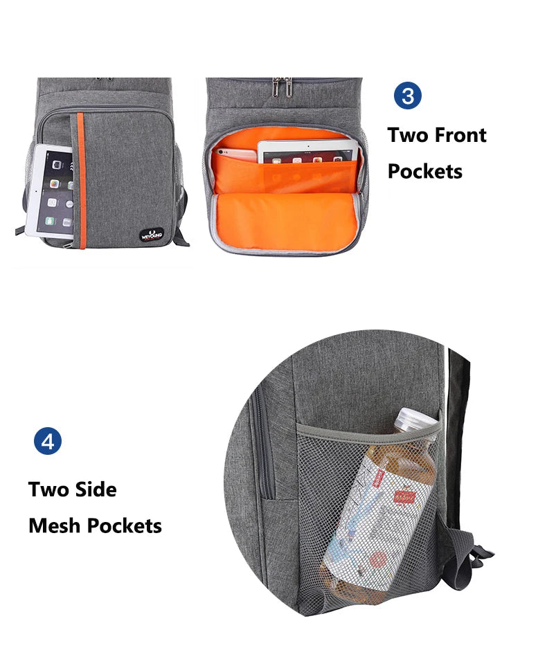 20L Insulated Portable Thermal Lunch Bag Food Box Durable Waterproof Cooler Ice Case Camping Oxford Dinner Backpacks Icebox