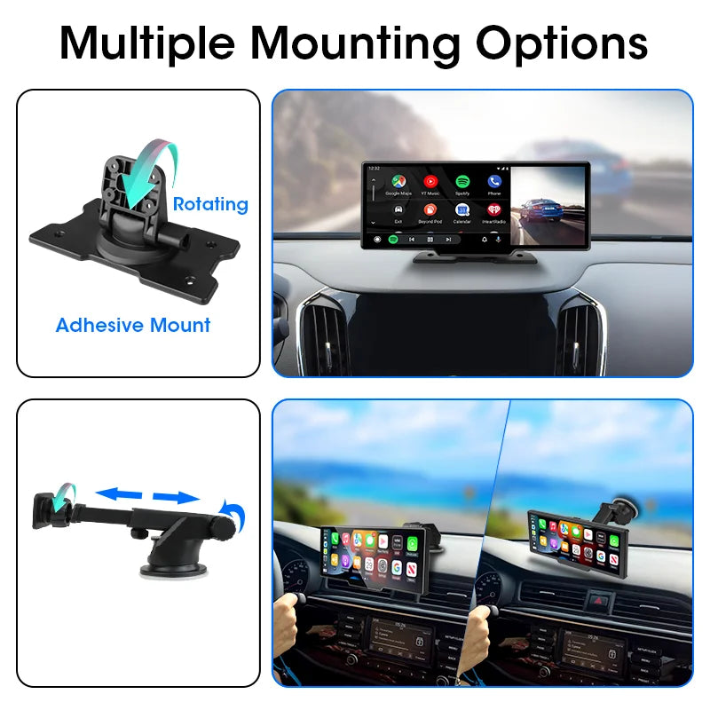 Srnubi 10'' Car Mirror Video Recording AI Voice  GPS Navigation Dashboard DVR Carplay Android Auto Wireless Connection