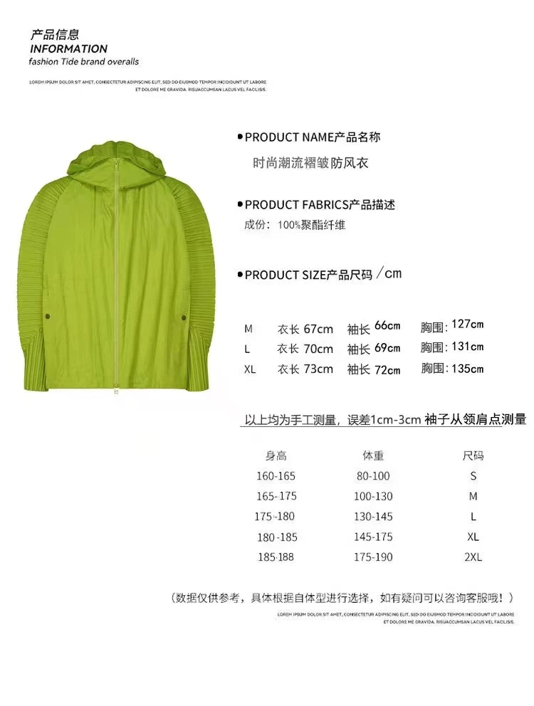 Pleats Pleated Men's Jacket Punching Jacket 2024 Summer New Solid Color Mountaineering Camping Personality Jacket Men's Clothing