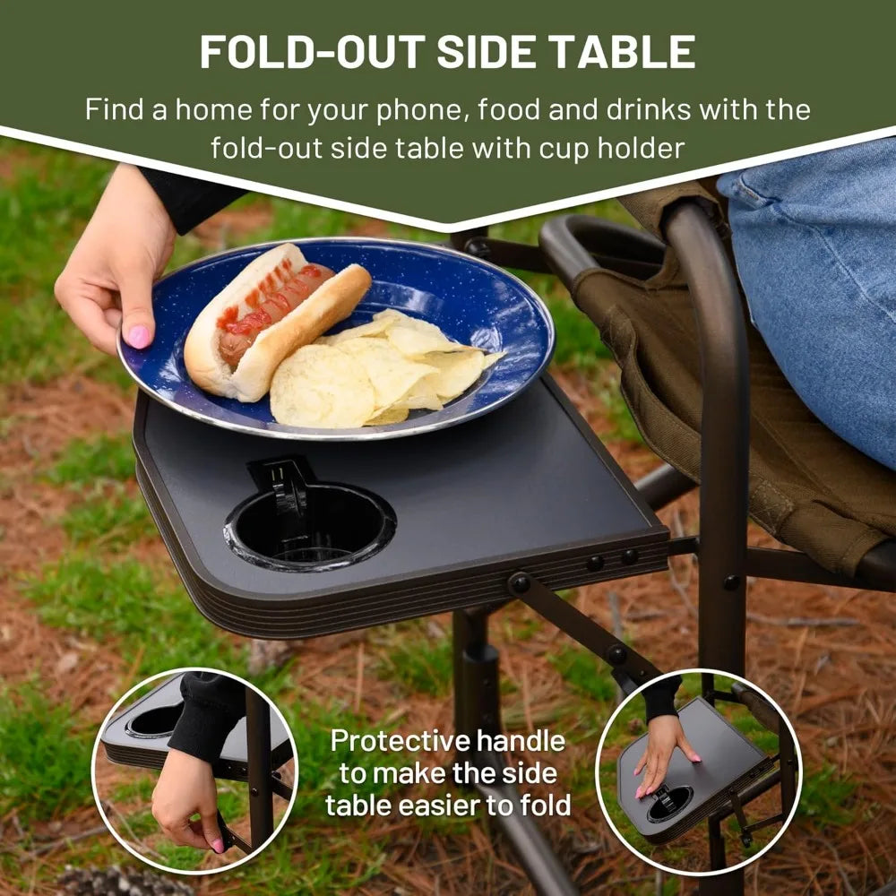 Folding Director Side Table for Adults Portable Camp Chairs for Outdoor, Lawn, Sports, Fishing, Heavy Duty Supports 300lbs