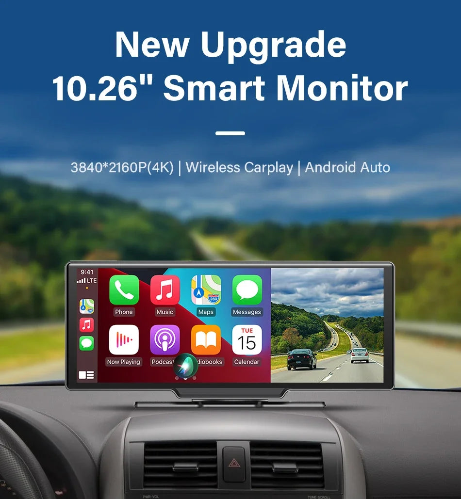 Srnubi 10'' Car Mirror Video Recording AI Voice  GPS Navigation Dashboard DVR Carplay Android Auto Wireless Connection