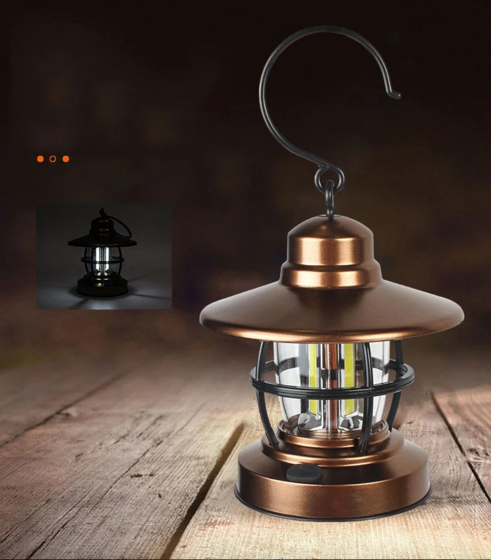 Vintage Camping Lantern Lamp Outdoor Mountaineering Camping Portable Lighting Lanterns Battery-powered LED Hang Tent Light