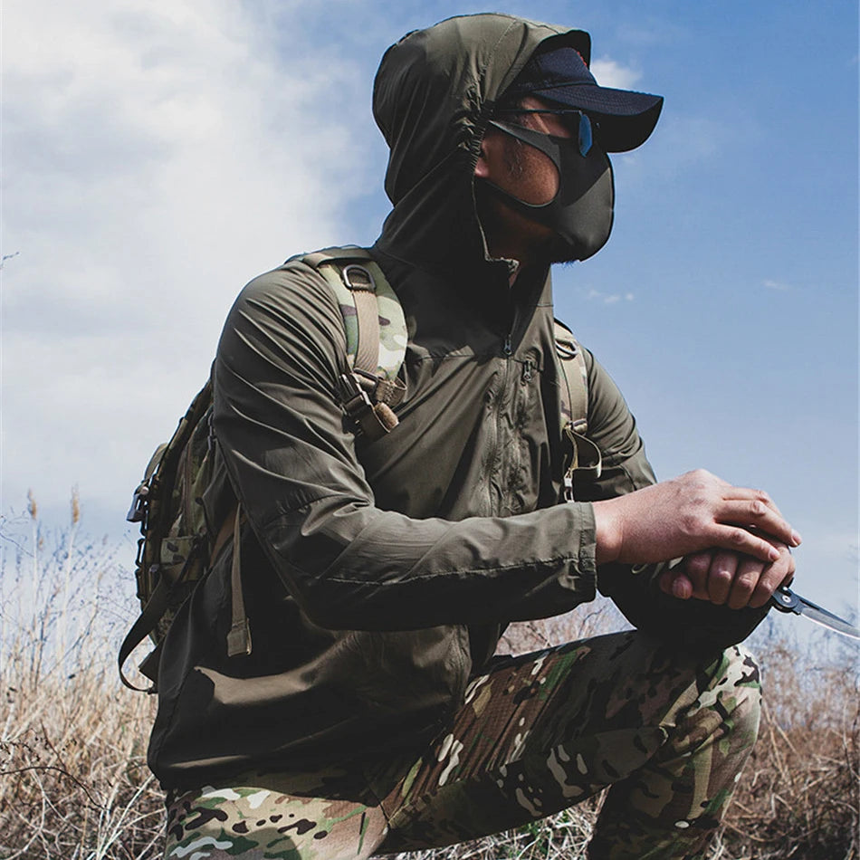 Outdoor Tactical Sunscreen Clothing Hiking Mountaineering Sports Skin Jacket Sunscreen Breathable Wateroof Hooded Fishing Coat