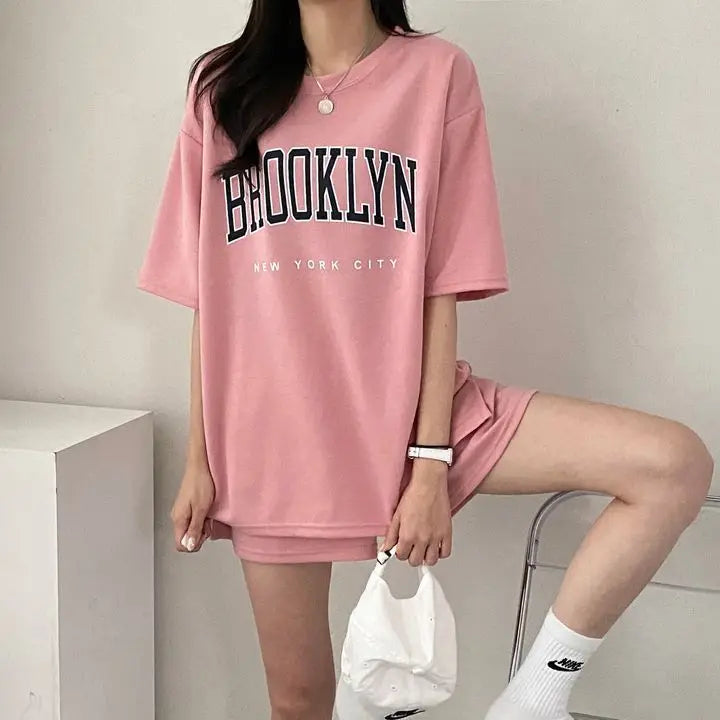 Korean Style Summer Female Sporty Outfit Running Gym Suit Women Clothing Two Piece Sets Short Sleeve T shirt Top Shorts Casual