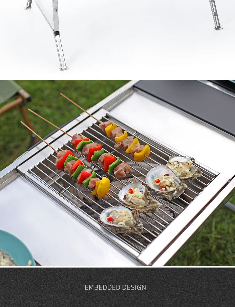 Wild Journey IGT 304 Stainless Steel Folding Table Portable Outdoor Vacation Party Camping Picnic BBQ Tools Tea Cooker Set