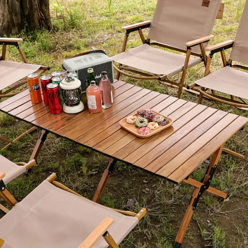 Folding Outdoor Table and Chair Set with Solid Wood and Aluminum Alloy for Picnic and Camping Coffee Tables Rolling IGT Wildmini