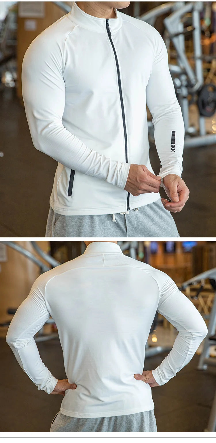 Compression Stand Collar Running Jackets Sports Workout Training Long Sleeve Zipper Sportwear Men Casual Coats Gym Clothing Man