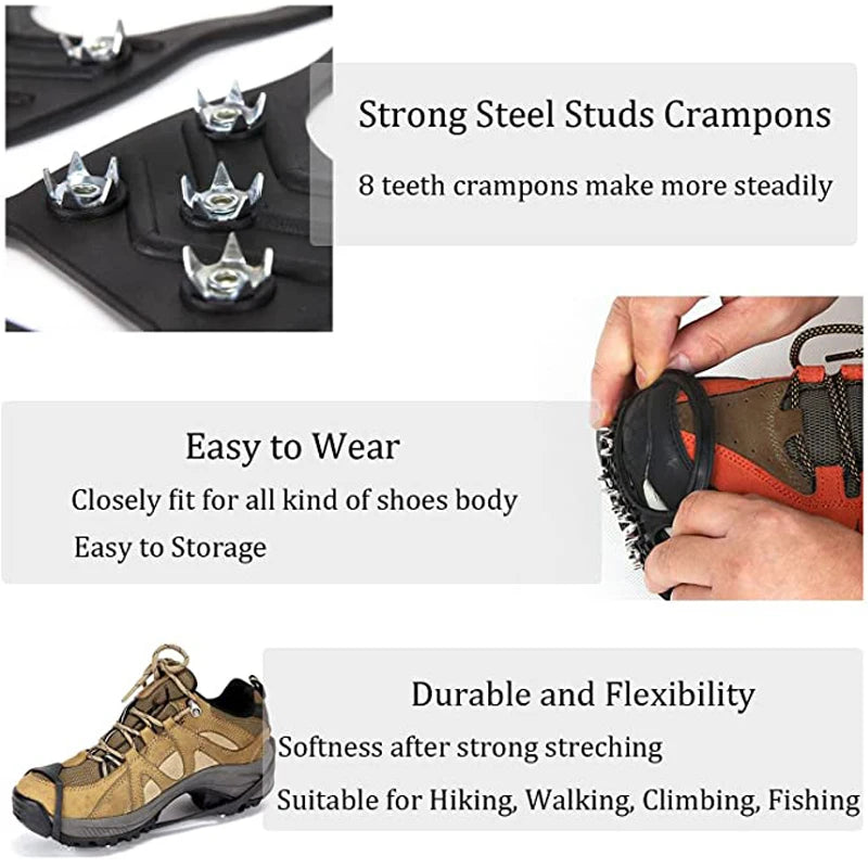 8 Teeth Ice Gripper Spike for Shoes Winter Outdoor Anti-Slip Hiking Mountain Climbing Ice Snow Crampons Anti-slip Shoe Covers