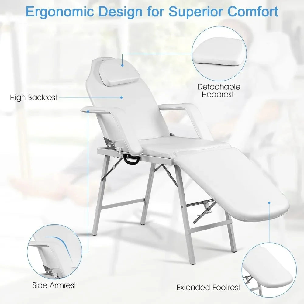 Adjustable Massage Facial Table Bed, 73 Inch Massage Tattoo Chair for Beauty Spa, Portable Folding Spa Bed Table W/Carry Case