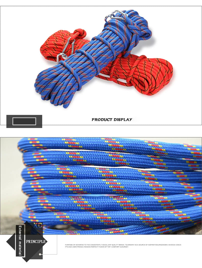 10m20m Outdoor Rescue Rope Mountaineering Safety Rope Mountaineering Safety Escape Auxiliary Rope Wild Hiking Survival Equipment