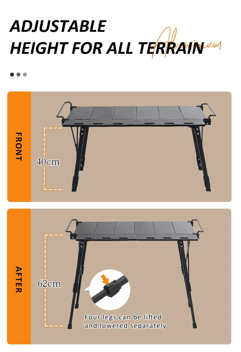 Aluminum IGT Table, Foldable And Expandable, For outdoor activities , Camping,Patio, Hiking, BBQ