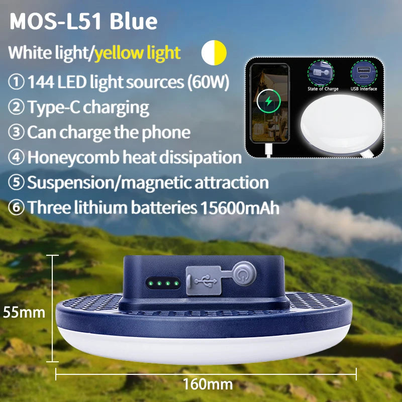 MOSLIGHTING Camping Light Rechargeable Portable Suspension Magnetic Suction Ultra Bright LED Tent Light Fishing Lights Outdoors