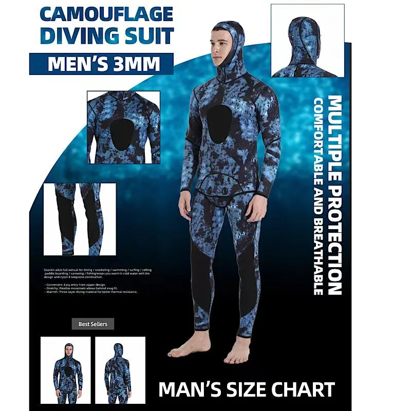 Camouflage SCR Neoprene 3mm Swim Wetsuits Men's Diving Suit Split Scuba Snorkel Swimsuit Spearfishing Surfing Jumpsuit Equipment