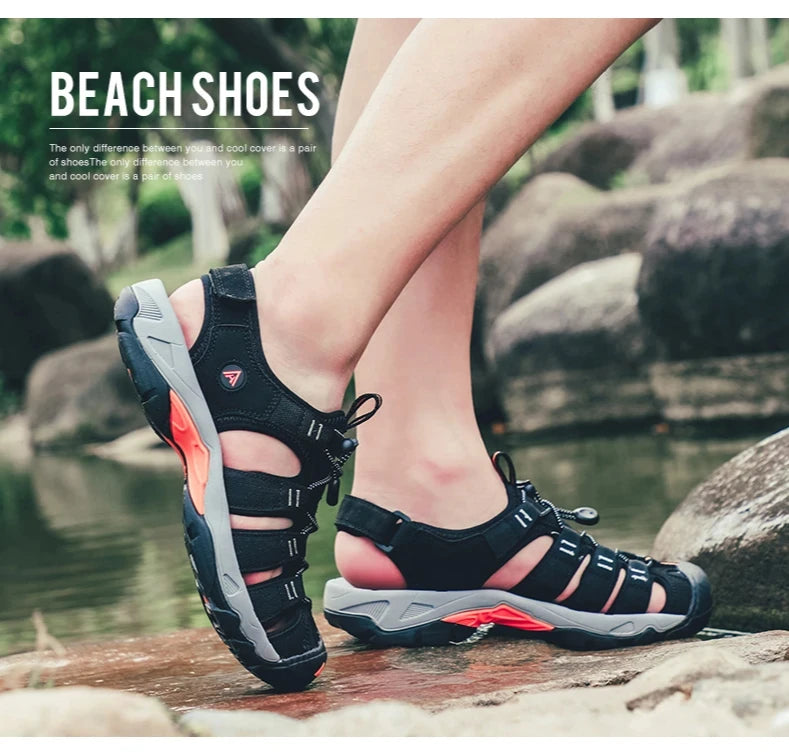 HUMTTO Summer Outdoor Sandals for Men Breathable Hiking Shoes Water Beach Mens Sandals Camping Climbing Aqua Sneaker HT-710445A