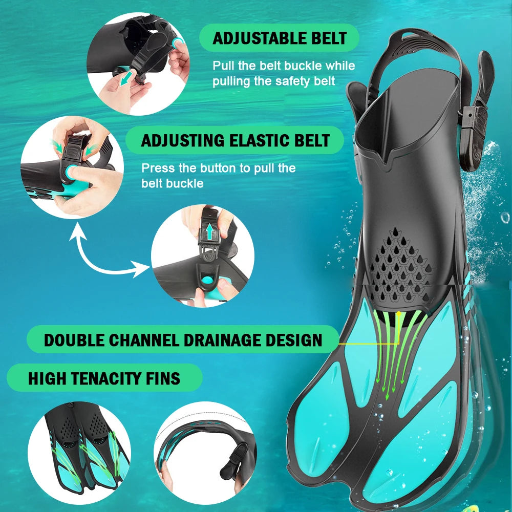 Professional Snorkeling Foot Diving Fins Adjustable Adult Swimming Fins Flippers Swimming Equipment Water Sports Child Kid Adult