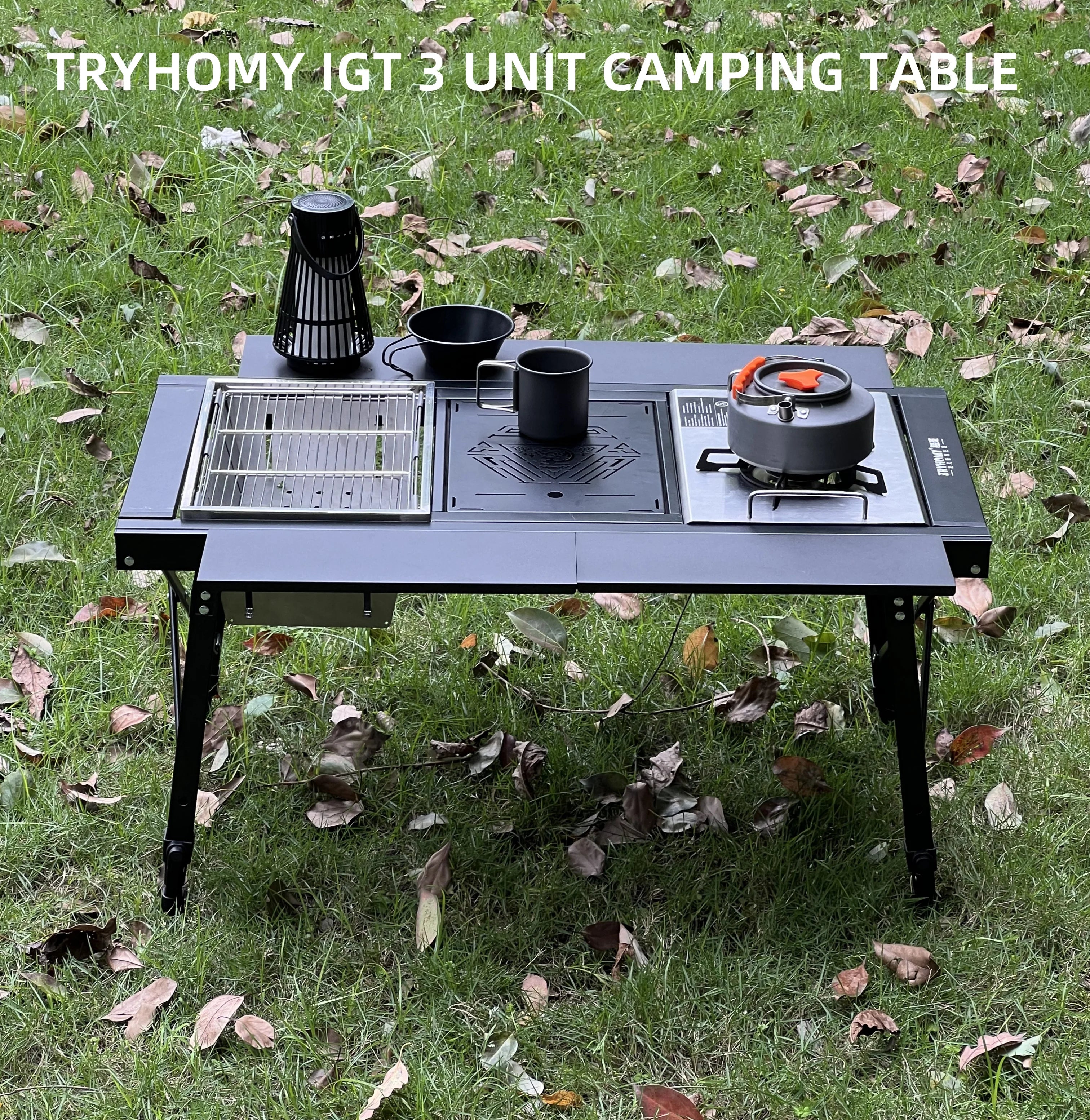 Tryhomy IGT 3 Unit ALuminum Alloy Table Camping Lifting Table Detachable BBQ Multi-functional Table Extensible Picnic Table