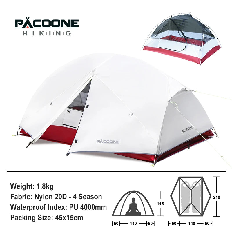 PACOONE Ultralight 20D Nylon Camping Tent Portable Backpacking Cycling Tent Waterproof Outdoor Hiking Travel Tent Beach Tent New