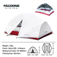 PACOONE Ultralight 20D Nylon Camping Tent Portable Backpacking Cycling Tent Waterproof Outdoor Hiking Travel Tent Beach Tent New