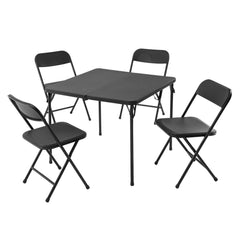 US  5 Piece Resin Card Folding Table and Four Folding Chairs Set, Black