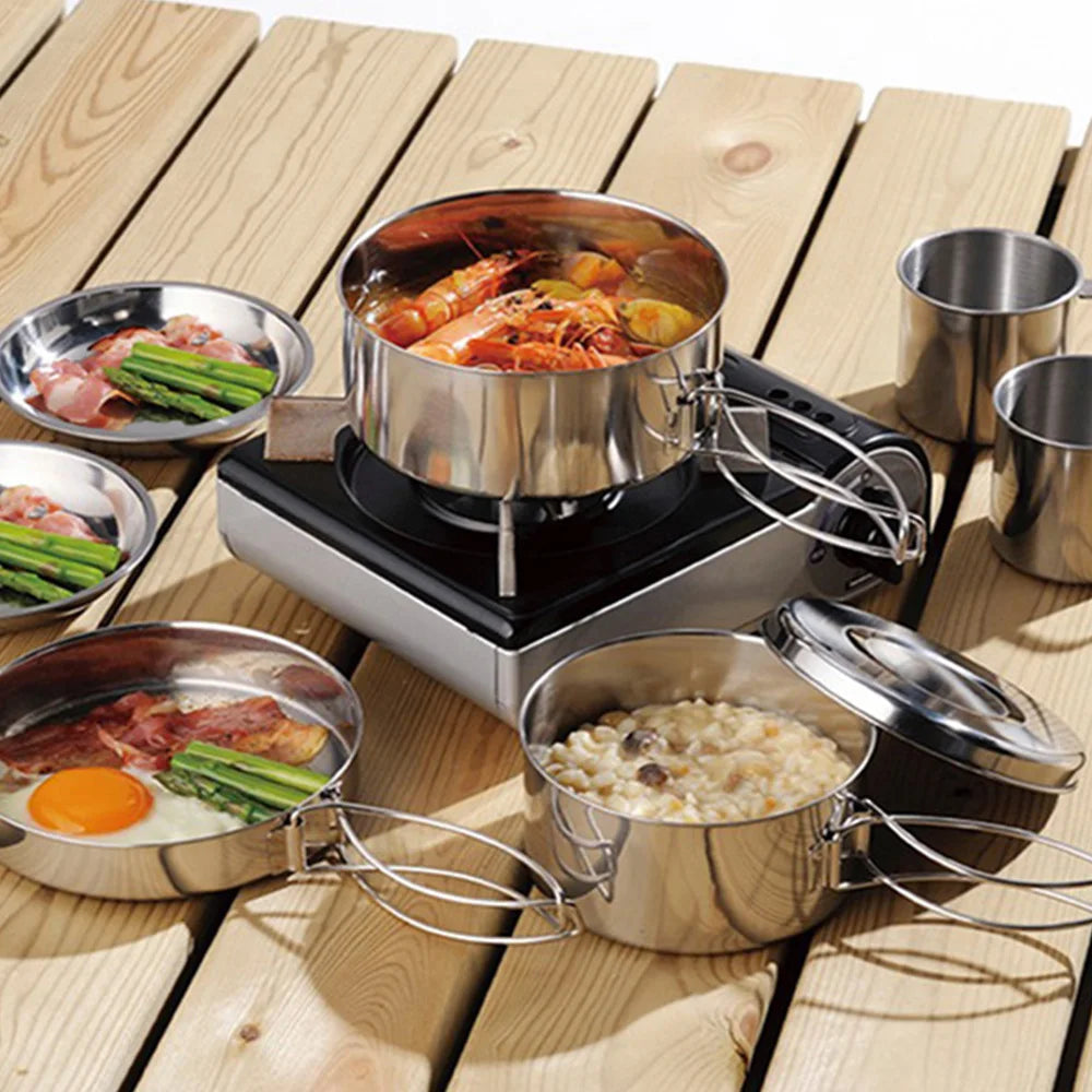 8Pcs Camping Cookware Set Kitchen Picnic Tableware Camping Cooking Mess Kit with Pot Pan Water Cup for Hiking Tourist Dishes