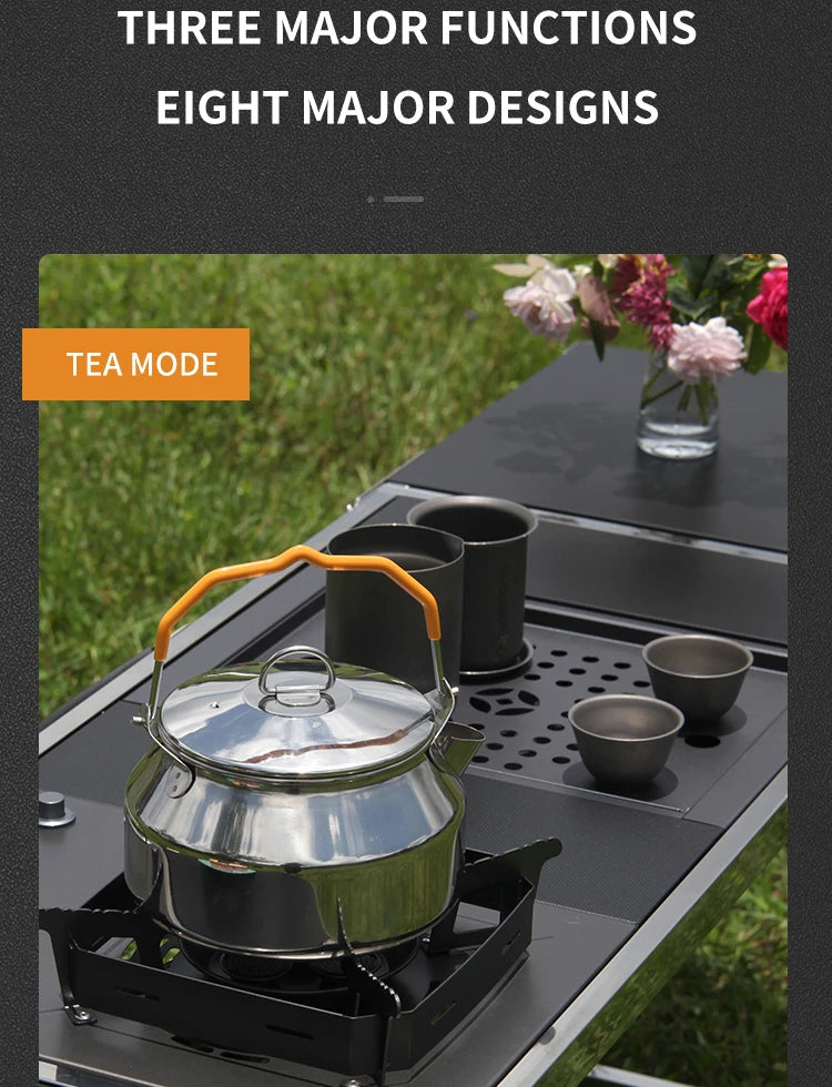 Wild Journey IGT 304 Stainless Steel Folding Table Portable Outdoor Vacation Party Camping Picnic BBQ Tools Tea Cooker Set