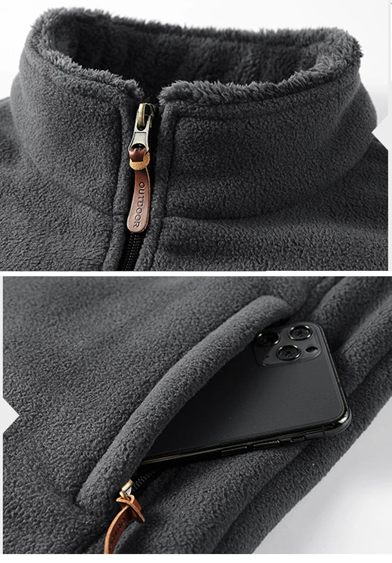 2024 Autumn Winter New Thick Fleece Warm Jacket Men Fashion Windbreak Stand Collar Coat Men Classic Casual Soft Shell Jacket Men