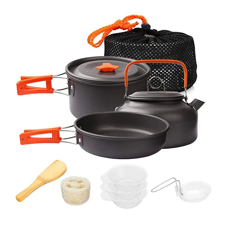 Camping Cooking Set Outdoor Aluminum Lightweight Equipment Camping Cookware Kit For Traveling Trekking Hiking Supplies