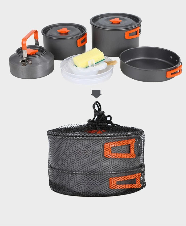 Aluminum Camping Cookware Portable Outdoor Tableware Cooking Set For Multiple People Pots Bowls Kettles Hiking Trips Bbq Picnics