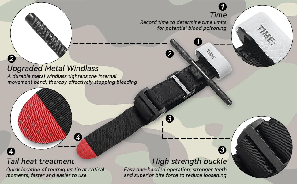 Emergency Tourniquet Tactical Emergency Strap Single Handed Medical First Aid Equipment for Hiking Camping Travel Outdoor Sports