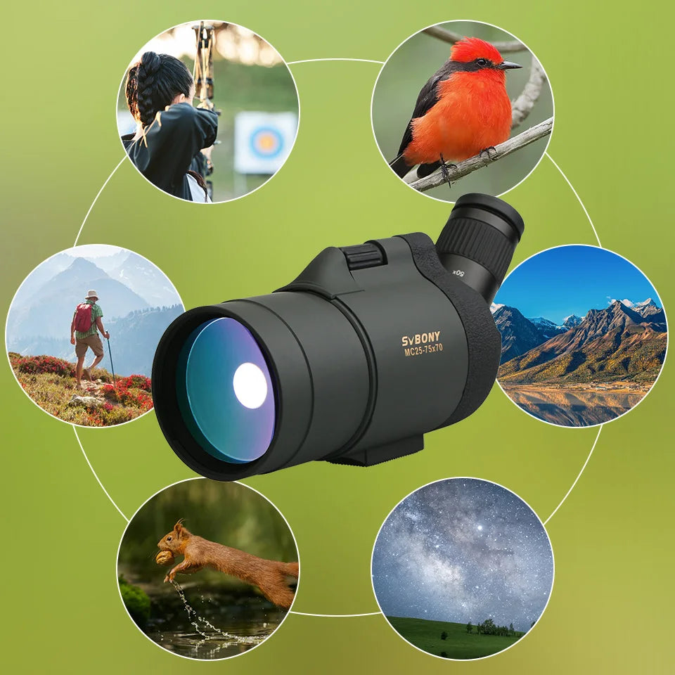 SVBONY F9334G MAK Spotting Scope 25-75x70 Powerful Telescope BAK4 FMC Waterproof Camping Equipment for Birdwatching With Tripod