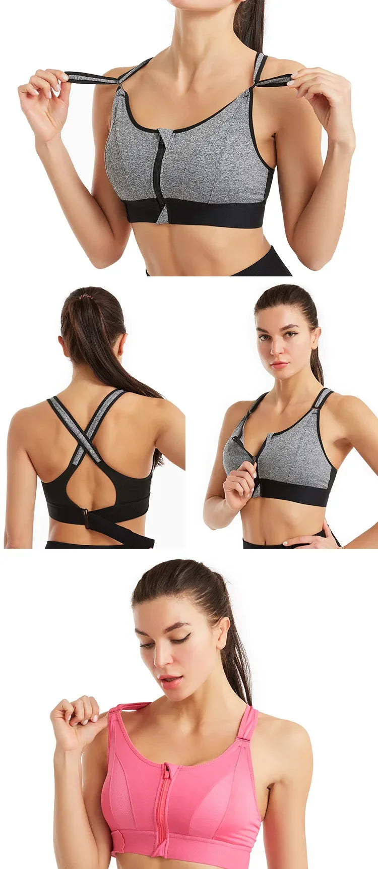 Large Size High-strength Sports Bra Women's Shockproof Running Big Chest Small Front Zipper Fitness Yoga Clothing Vest Underwear