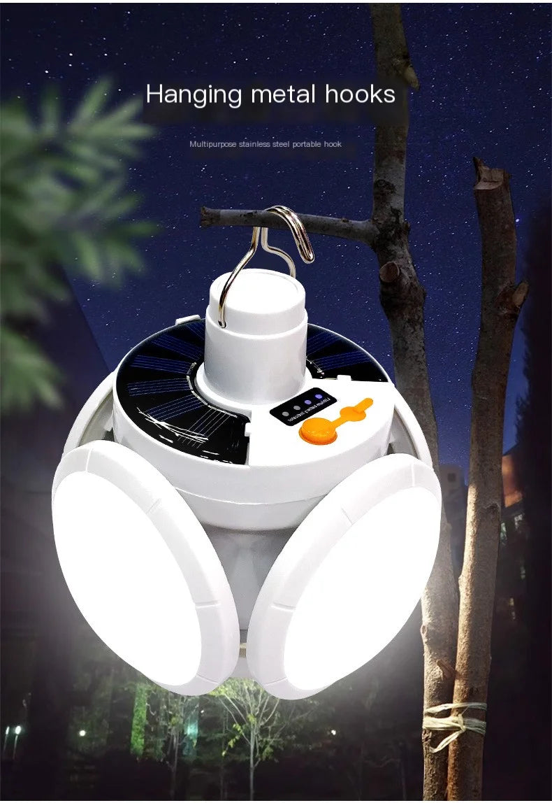 Solar Camping Lantern Portable USB Rechargeable Hanging Tent Lamp LED Football Bulb Outdoor Lights Hiking Emergency Light