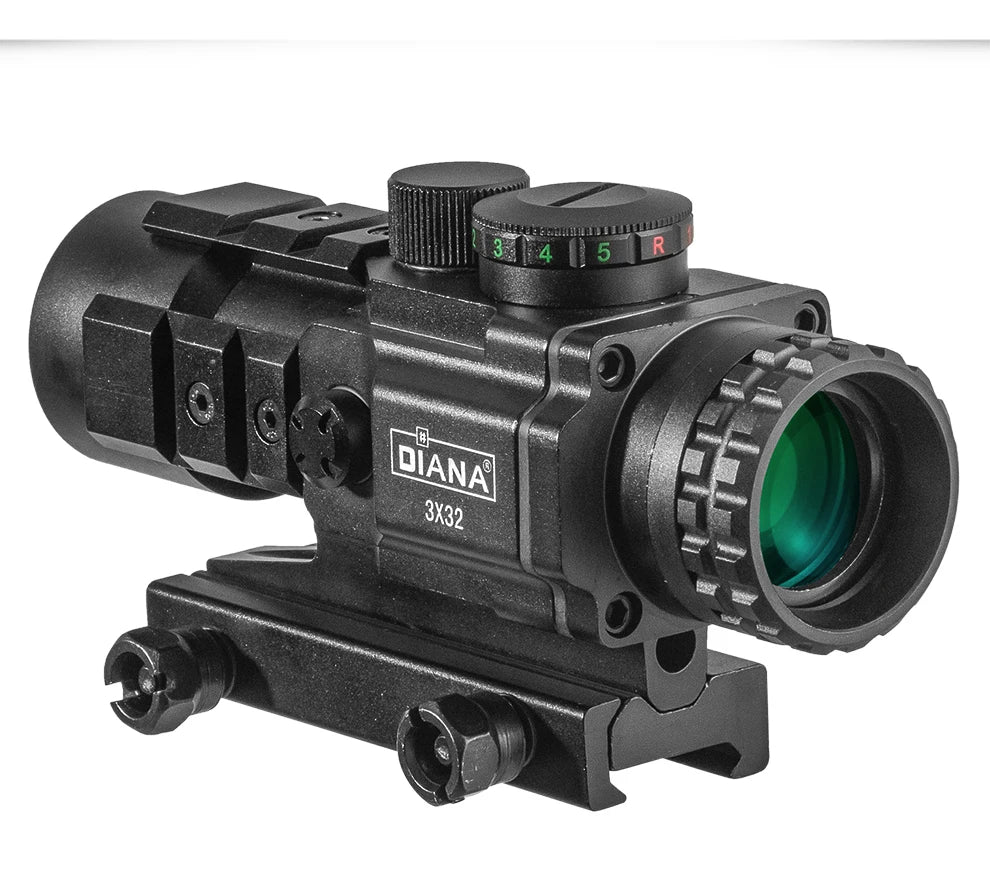 Diana 3X32 Red Dot Green Light Hunting Rifle Collimator Sight Tactical Optical Rifle Scope Spotting Scope for 20mm Rifle Hunting