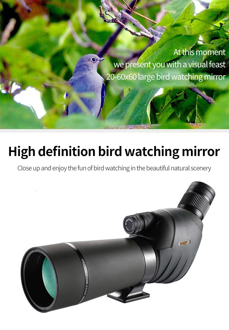 20-60x80mm Zoom Monocular Spotting Scope Powerful Telescope Bak4 Prism Waterproof For Camping Bird Watching Shooting