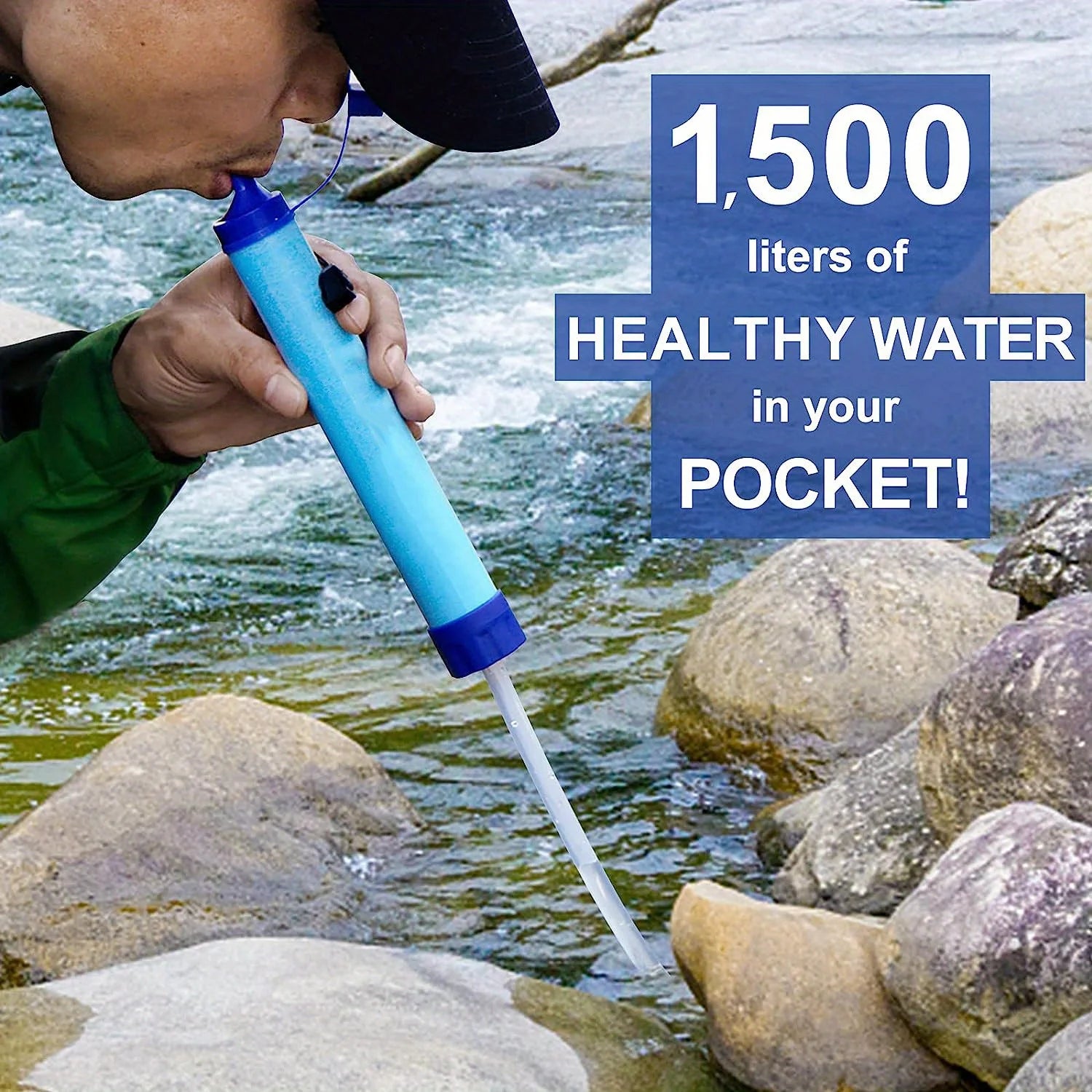 Outdoor water filter. Personal straw filtration. Emergency purifier. For camping, hiking, climbing, backpacking.