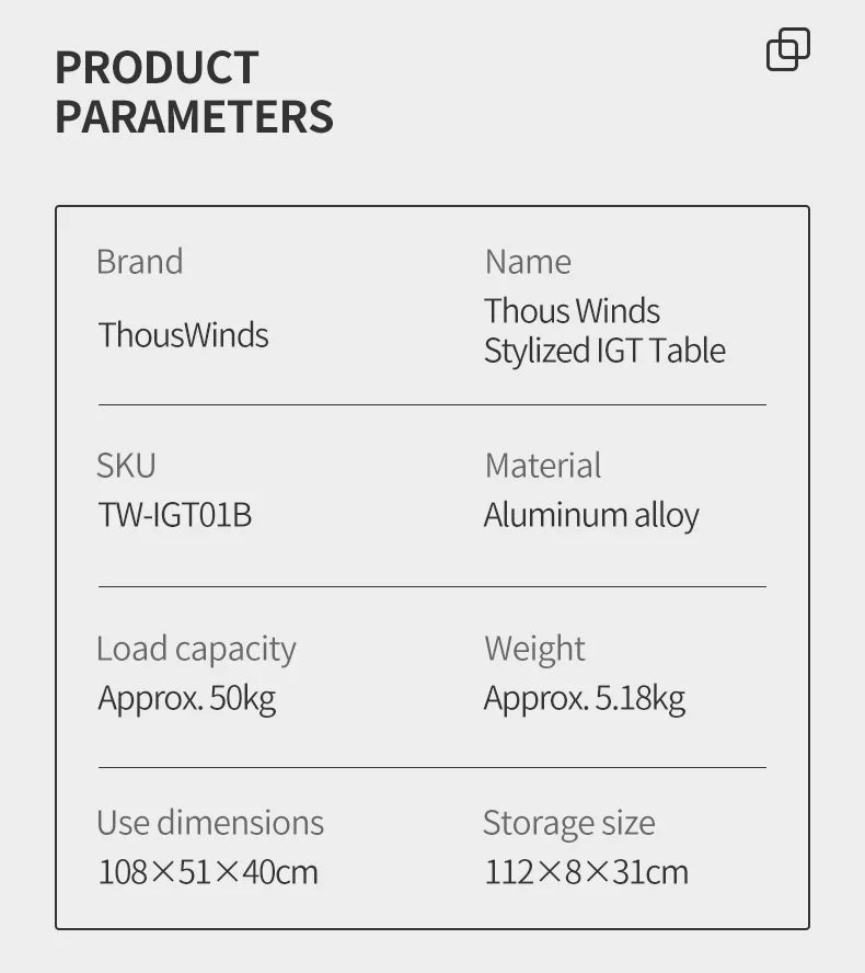 ThousWinds Stylized IGT Camp Kitchen Outdoor Storage Container Camping Table Lightweight IGT System Snow Peak Camping Supplies