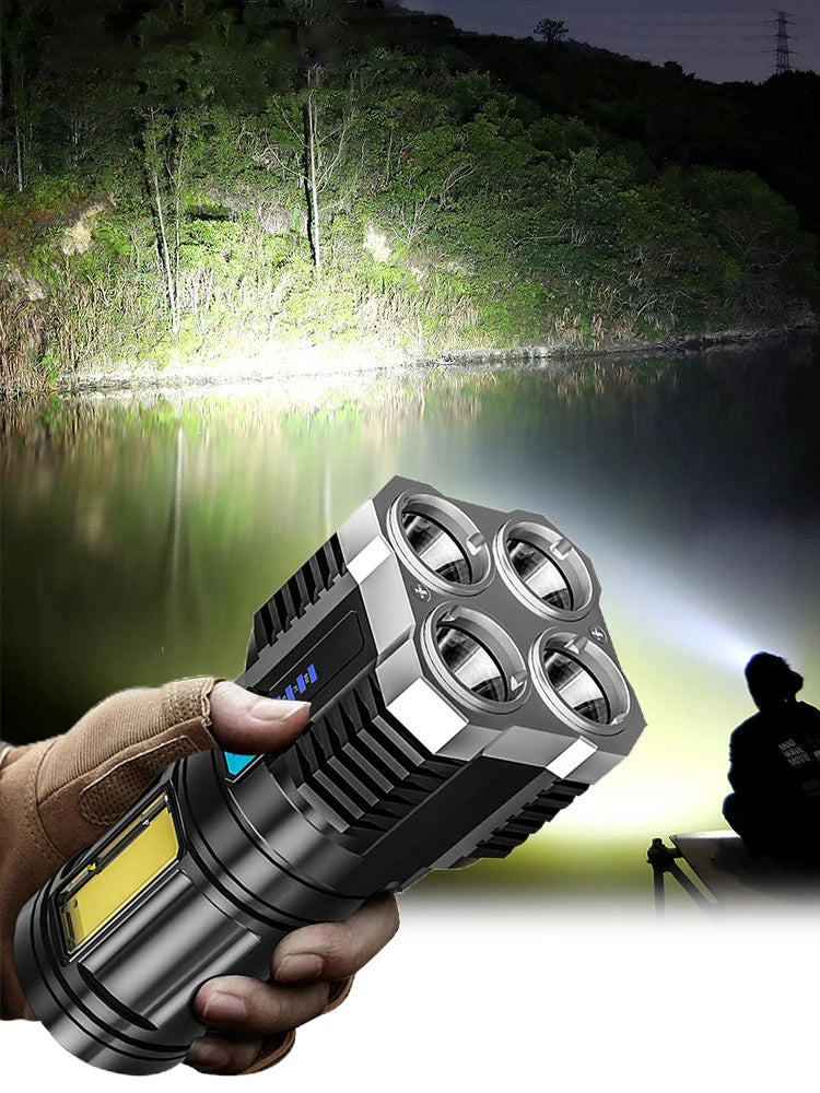 High Power LED Flashlights Camping Torch With 4 Lamp Beads And COB Side Light Rechargeable Portable Hand Lantern 4 Lighting Mode