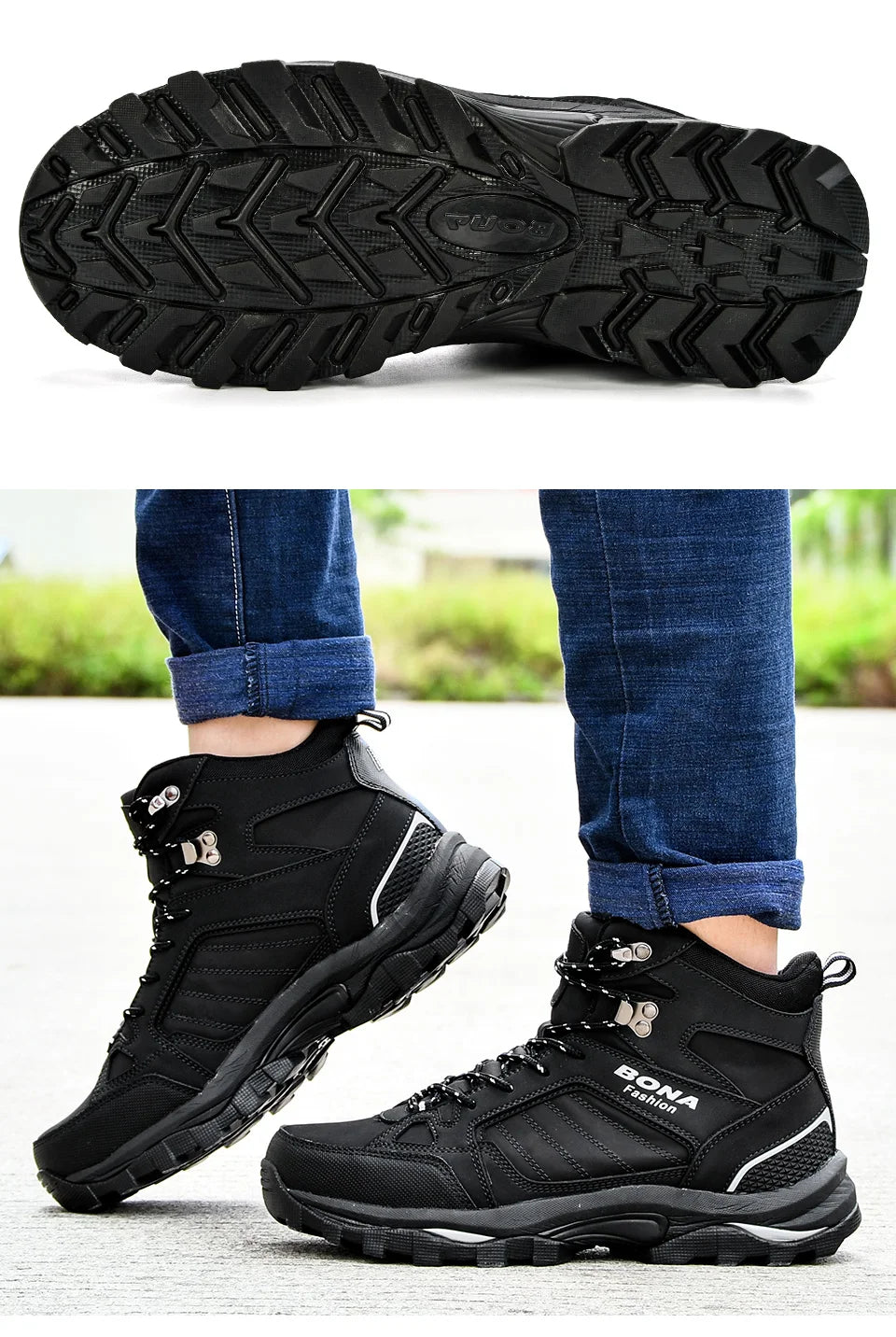 BONA 2023 New Designers Winter Suede High Top Boots Men Warm Plush Snow Boots Man High Quality Anti-Slip Hiking Boots Mansculino